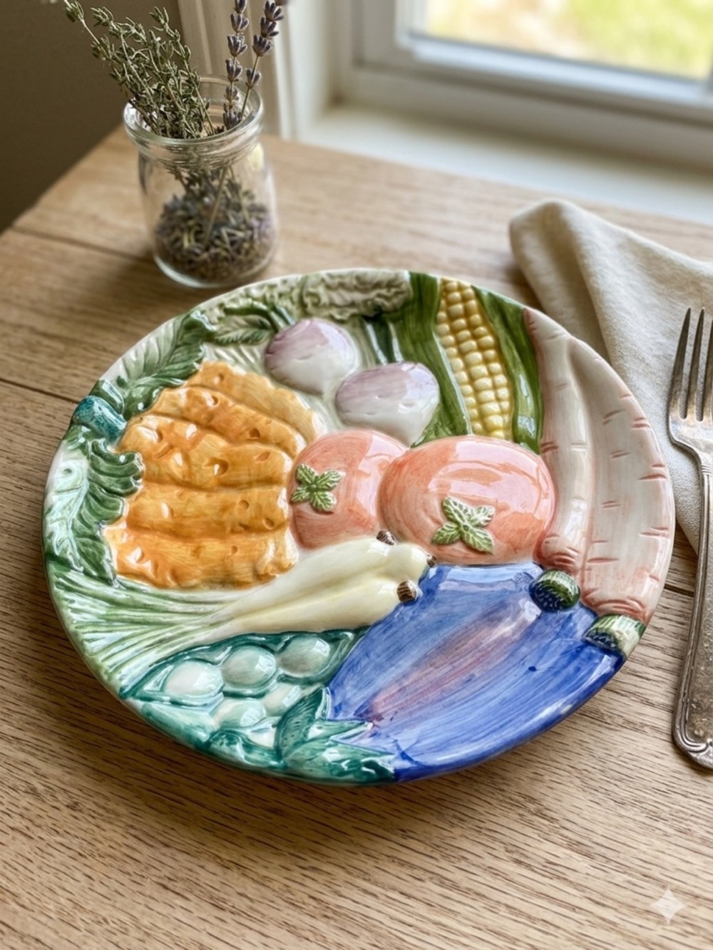 Vintage 1996 Fitz&Floyd pygmalion cabbage leaf canapé plate | hand painted